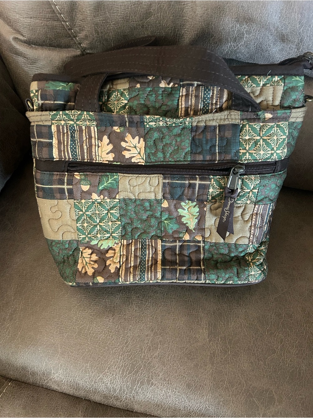 Donna Sharp Patchwork Quilted Cosmetic Tote in Green and Brown